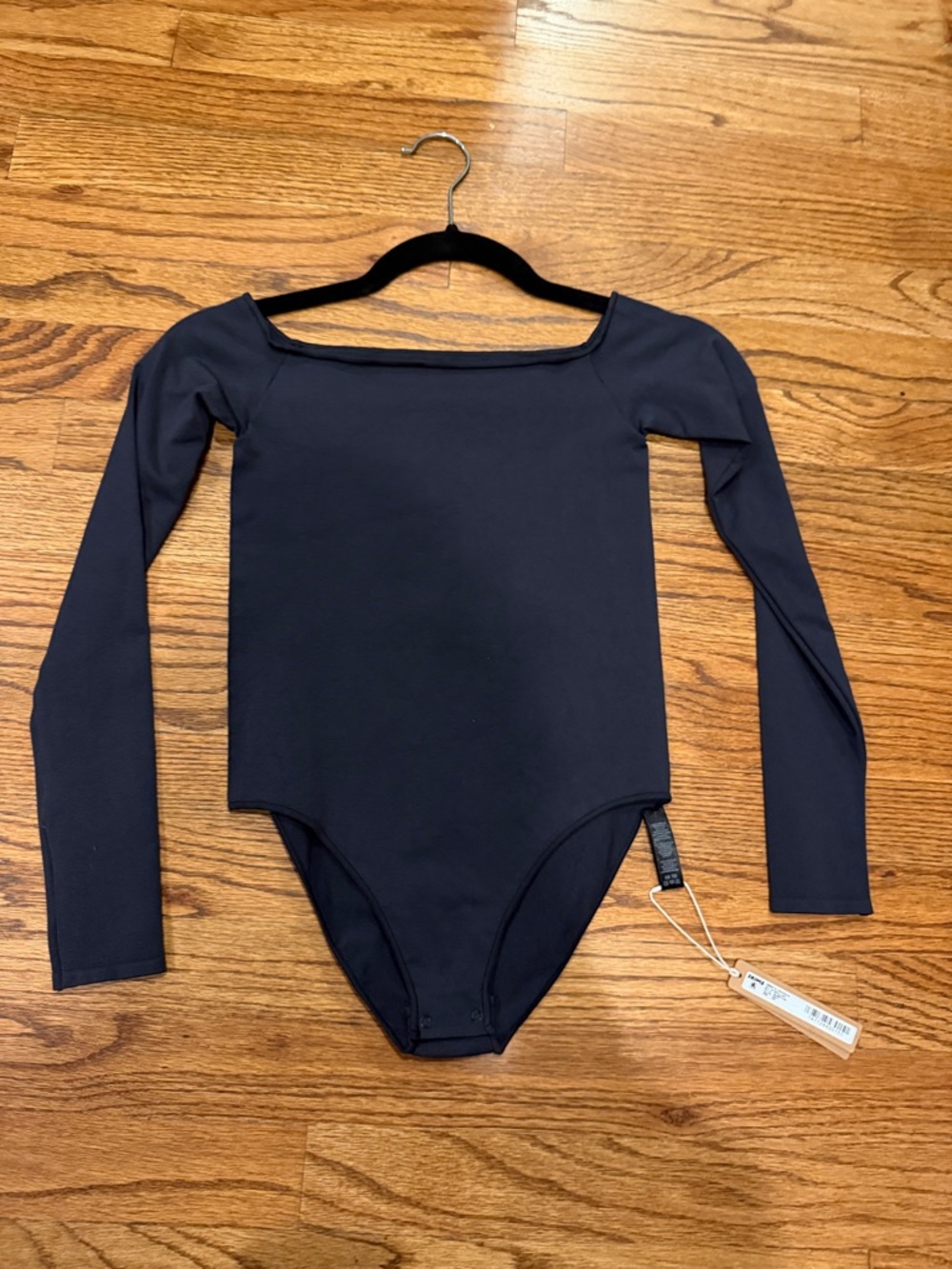 SKIMS Black Off-Shoulder Long Sleeve Bodysuit, Size S/M